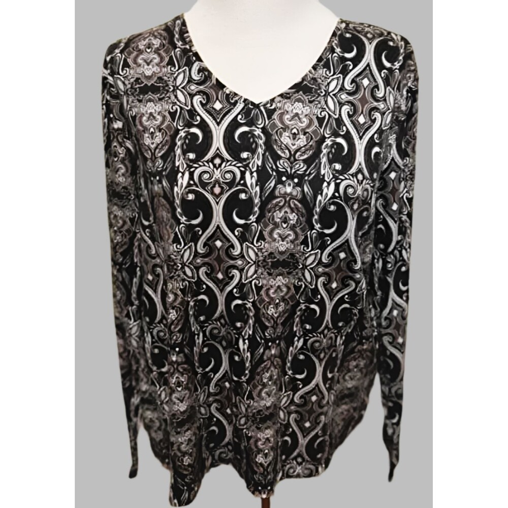 Croft & Barrow Long Sleeve Geometric Print Top - Size L